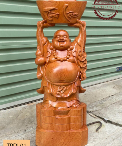 Tượng Phật Di Lặc nâng tài lộc gỗ hương TPDL01