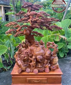 Tượng Phật Di Lặc ngồi dưới cây bồ đề gỗ trắc TPDL03
