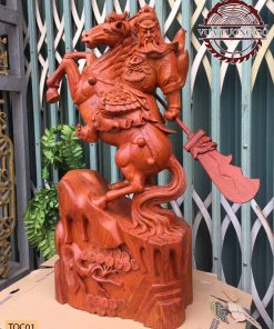 Tượng Quan Công cưỡi ngựa gỗ hương TQC01