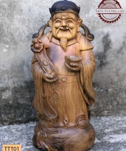 Tượng Thần Tài gỗ bách xanh TTT01