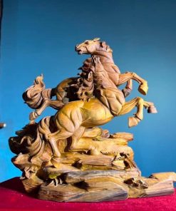 Tượng song mã uyên ương gỗ hương TCG02