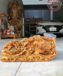 Tượng Phật Di Lặc kéo bao tiền gỗ huyết long TPDL08