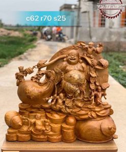 Tượng Phật Di Lặc kéo bao tiền gỗ nu hương TPDL09