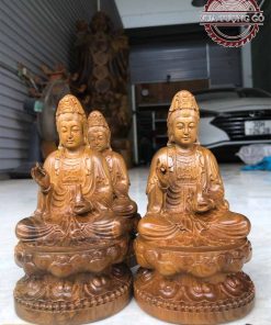 Tượng Phật Quan Âm tọa đài sen gỗ bách xanh TQA03