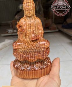 Tượng Phật Quan Âm tọa đài sen gỗ huyết long TQA02