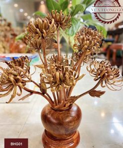 Bình hoa cúc 11 bông gỗ sưa BHG01