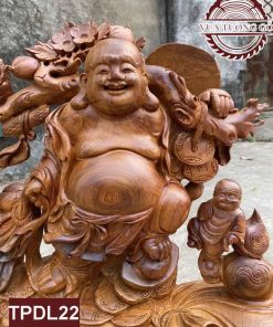 Tượng Di Lặc kéo bao tiền gỗ hương Việt TPDL22