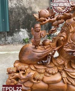 Tượng Di Lặc kéo bao tiền gỗ hương Việt TPDL22