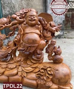 Tượng Di Lặc kéo bao tiền gỗ hương Việt TPDL22