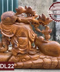 Tượng Di Lặc kéo bao tiền gỗ hương Việt TPDL22