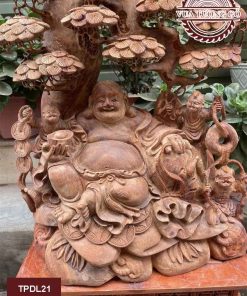 Tượng Di Lặc ngồi gốc tùng gỗ hương Việt TPDL21