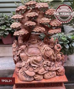 Tượng Di Lặc ngồi gốc tùng gỗ hương Việt TPDL21