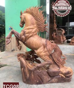 Tượng Nhất mã đứng tùng phi thiên gỗ cẩm TCG08