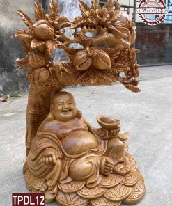 Tượng Phật Di Lặc ngồi gốc đào gỗ xá xị TPDL12