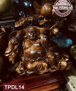 Tượng Phật Di Lặc ngồi vác cành đào gỗ xá xị (gù hương) TPDL14