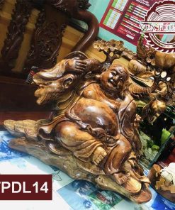 Tượng Phật Di Lặc ngồi vác cành đào gỗ xá xị (gù hương) TPDL14