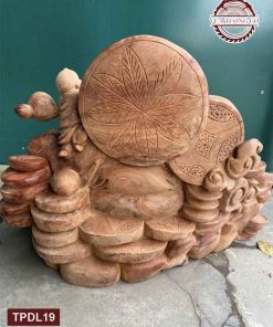 Tượng Phật Di Lặc tam phúc ngồi trên núi tiền gỗ hương Việt TPDL19