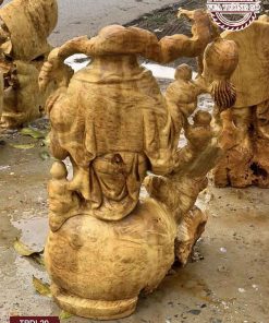 Tượng Phật Di Lặc tam phúc vác cành đào gỗ nu kháo đá TPDL20