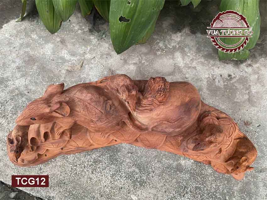 Tượng chuột kéo bao tiền gỗ hương Việt TCG12 5 Tượng chuột kéo bao tiền gỗ hương Việt TCG12