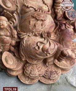 Tượng Phật Di Lặc tam phúc ngồi trên núi tiền gỗ hương Việt TPDL19