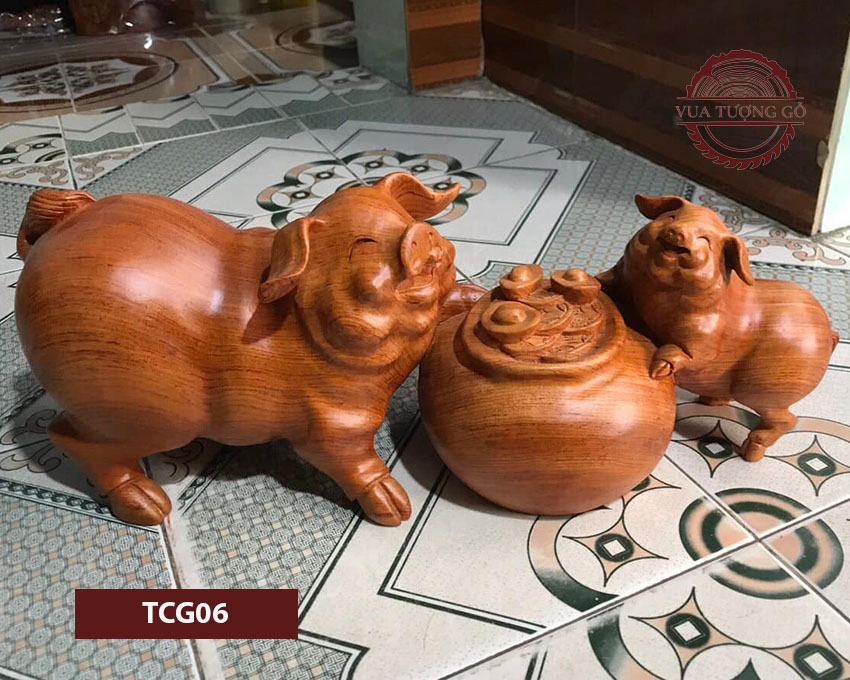 tượng heo mẫu tử gỗ hương đỏ Việt TCG06 tượng heo mẫu tử gỗ hương đỏ Việt TCG06