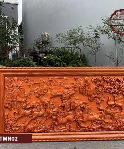 Tranh đục Mã đáo thành công gỗ hương đỏ TMN02
