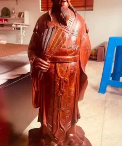 Tượng Khổng Minh Gỗ Hương Đá Cao 70 TKM04