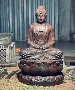 Tượng Phật A Di Đà Bằng Gỗ Trắc Đen Liền Khối TADĐ02