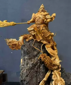 Tượng Ngự Long Quan Công Gỗ Nhai Bách Ôm Đá TQC07