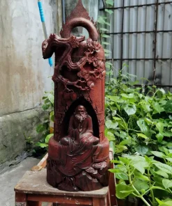 Tượng Đạt Ma Ngồi Thiền Dưới Chuông Gỗ Trắc Liền Khối TĐM12
