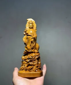 Tượng Quan Âm Cưỡi Rồng Gỗ Bách Xanh Đẹp TQA10