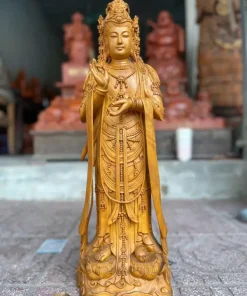 Tượng Quan Âm Gỗ Pơ Mu Liền Khối Vân Tuyển TQA07