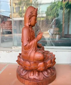 Tượng Gỗ Quan Âm Ngồi Đài Sen Gỗ Hương Nguyên Khối TQA04