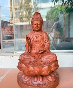 Tượng Gỗ Quan Âm Ngồi Đài Sen Gỗ Hương Nguyên Khối TQA04