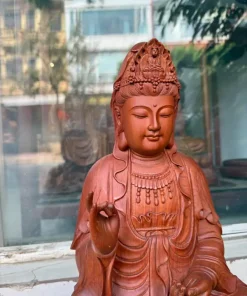Tượng Gỗ Quan Âm Ngồi Đài Sen Gỗ Hương Nguyên Khối TQA04