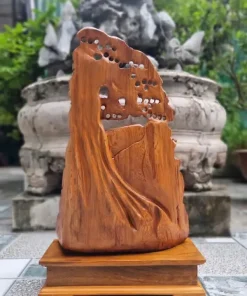 Tượng Di Lặc Ngồi Gốc Tùng Gỗ Ngọc Am Liền Khối TPDL22