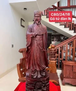 Tượng Khổng Minh Gỗ Tử Đàn Liền Khối TKM05