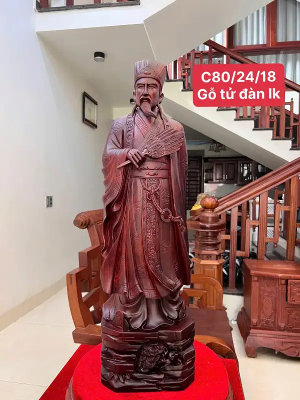 Tượng Khổng Minh Gỗ Tử Đàn Liền Khối TKM05 3 Tượng Khổng Minh Gỗ Tử Đàn Liền Khối TKM05