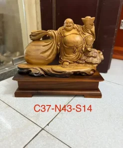 Di Lặc Kéo Bao Tiền Gỗ Bách Xanh TPDL25