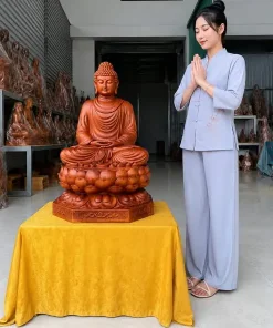 Tượng Phật Thích Ca Bằng Gỗ Hương Liền Khối Cao 60 TPTC01